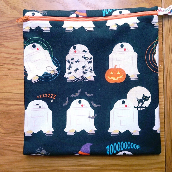 Reusable Sandwich Bag, Sanitary Pads Bag, Bagel Holder, Travel Makeup Bag Reusable Snack Pouch, Vegan Snack Box Wipes Bag, Spooky Droid