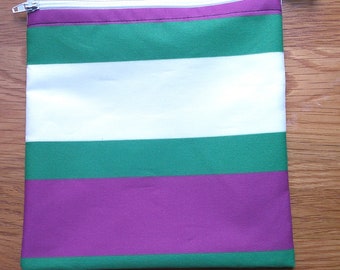 Reusable Sandwich Bag, Sanitary Pads Bag, Bagel Holder, Travel Makeup Bag Reusable Snack Pouch, Vegan Snack Box, Zip, Suffrage Stripes