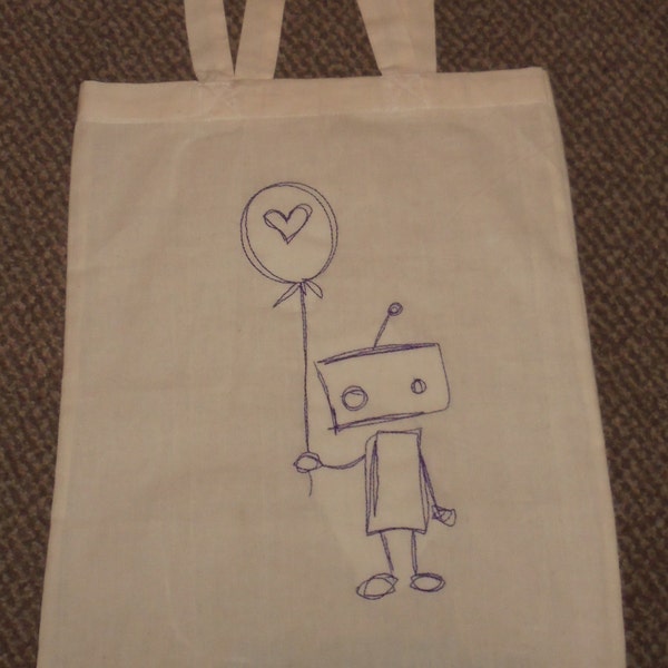 Love Robot Balloon - Embroidered Cotton Tote