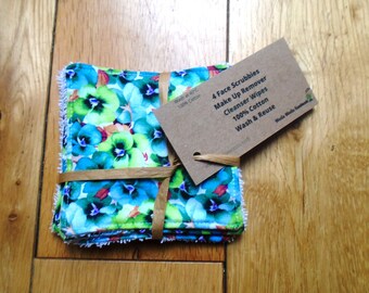 Viola del pensiero verde con towelling bianco - Confezione da 4 - Salviette di cotone riutilizzabili - Trucco - Bambino - Salviette per le dita