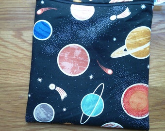 Reusable Sandwich Bag, Sanitary Pads Bag, Bagel Holder, Travel Makeup Bag Reusable Snack Pouch, Vegan Snack Box, Zip, Black Solar System