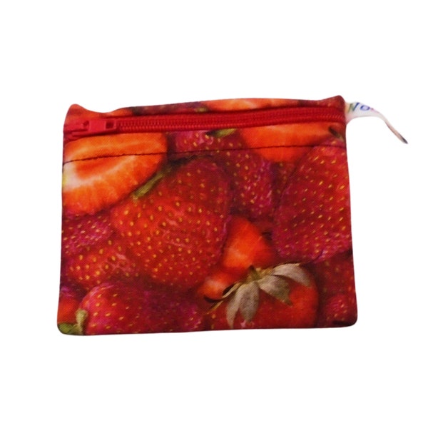 Strawberries Snack Pouch Lunch Bag Lip Balm Coin Purse Ear Bud plugs Wallet Food Safe Waterproof Lined Zip Pouch Sandwich Pippins