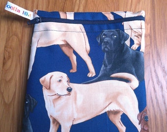 Reusable Snack Bag - Bikini Bag - Lunch Bag - Make Up Bag Small Poppins Waterproof Lined Zip Pouch - Sandwich - Period Labrador Dog