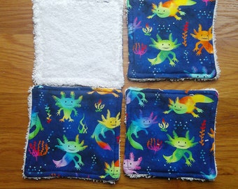 Reusable Face Wipes, Reusable Cotton Pads, Washable Wipes, Makeup Remover Pads, Baby Wipes, Reusable Cleaning Pads 4 Pack Axolotl Salamander