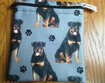 Reusable Snack Bag - Bikini Bag - Lunch Bag - Make Up Bag Small Poppins Waterproof Lined Zip Pouch - Sandwich - Period - Rottweiler Dog