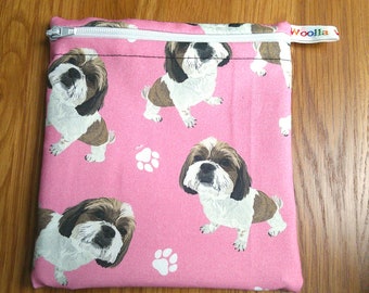 Reusable Snack Bag - Bikini Bag - Lunch Bag - Make Up Bag Small Poppins Waterproof Lined Zip Pouch - Sandwich - Period - Small Toy Dog