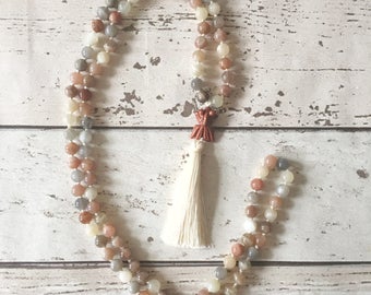 Moonstone mala beads, mala beads, moonstone mala, gemstone mala, natural stone mala, 108 mala beads, japa mala