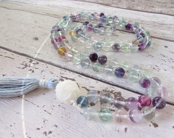 Fluorite mala beads, mala beads, fluorite mala, gemstone mala, natural stone mala, 108 mala beads