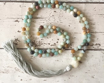 Matte amazonite mala beads, mala beads, amazonite mala, gemstone mala, natural stone mala, 108 mala beads