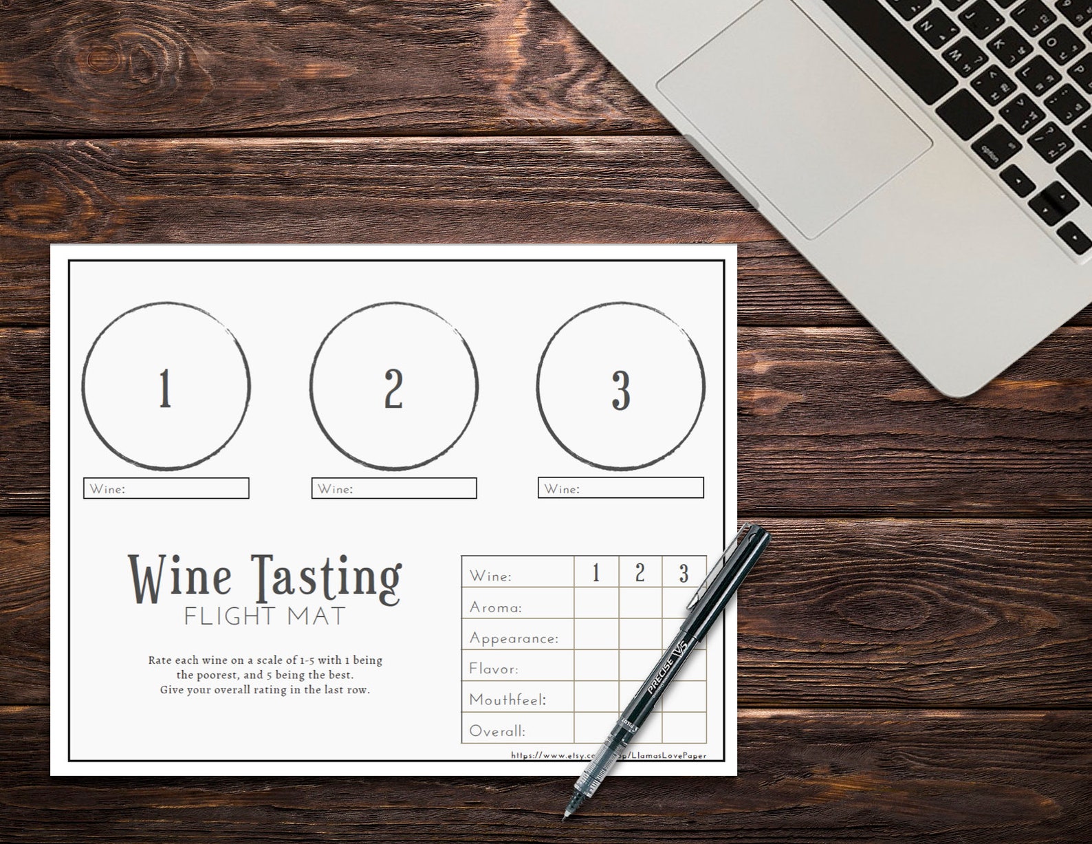 Wine Tasting Mat With 3 Spaces Gray Background Etsy