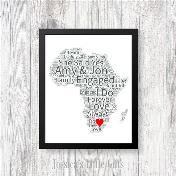 Personalised Fiance Fiancee Engagement Birthday Love Word Art Gift Print