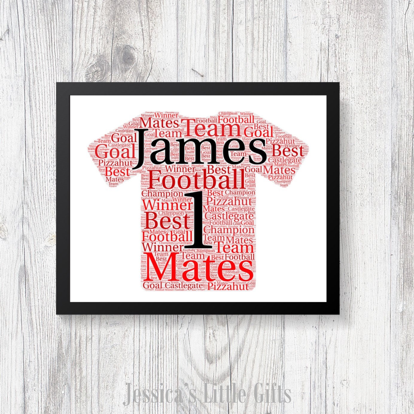 Christmas Birthday Gift Print Any Team Any Colour Football Shirt Word Art