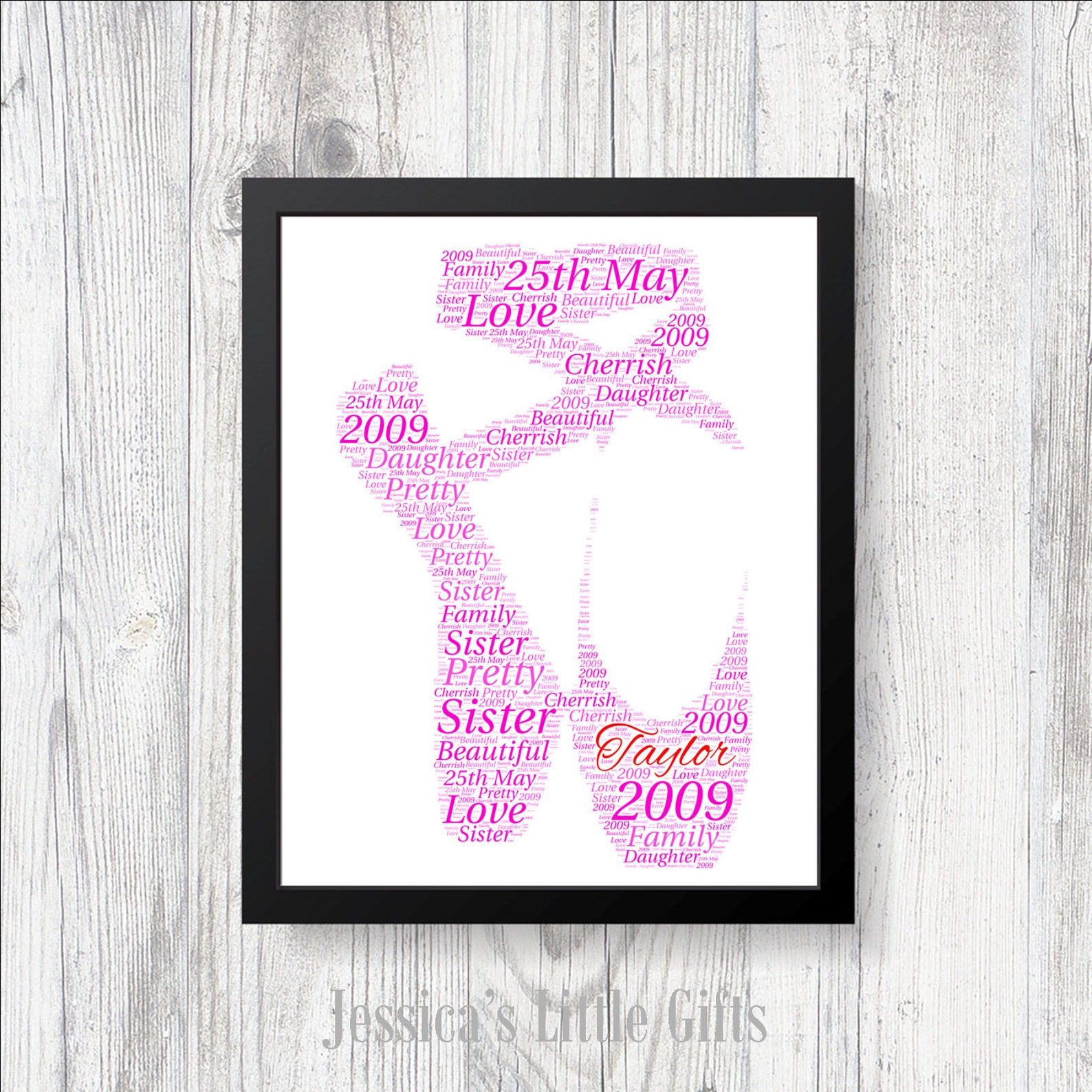 ballet shoes dance personalised word art print gift present birthday christmas love thank you surprise gifts thank you school