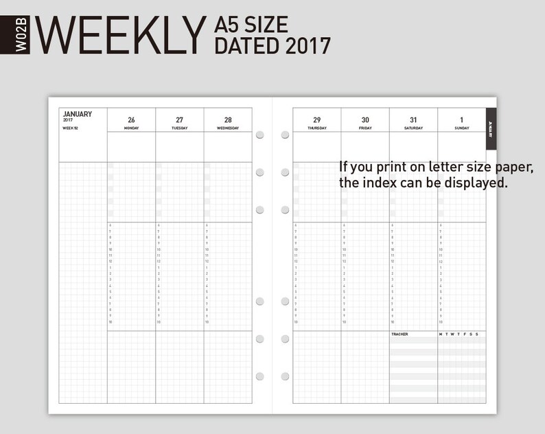 Printable 2017 Weekly Planner Insert Filofax A5 size Wo2p Etsy