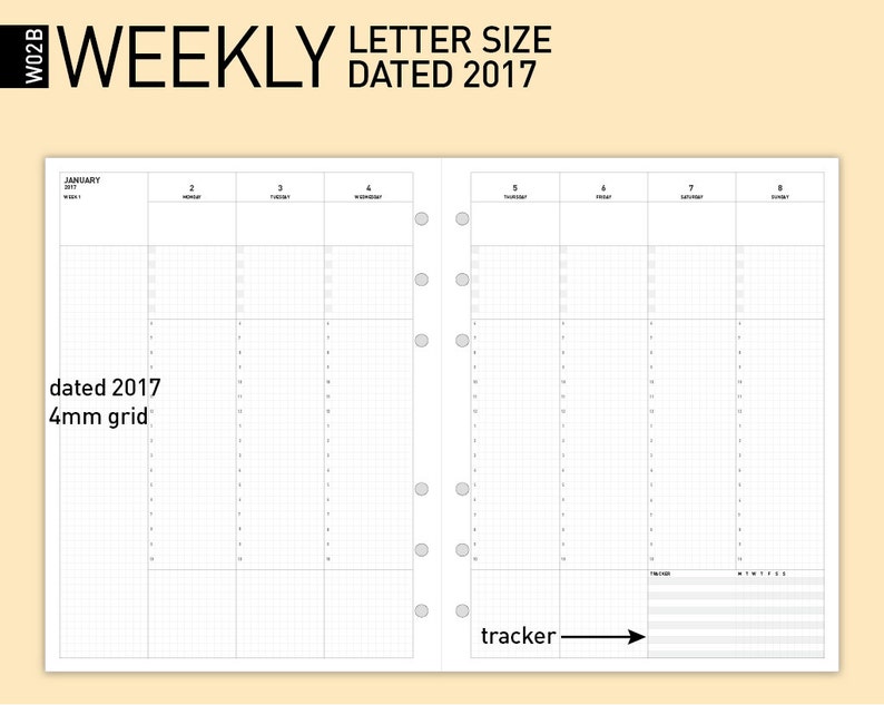 Printable 2017 Weekly Planner Insert ㅣLetter size Wo2p Dated Etsy