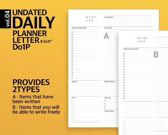 V04. Letter Size Daily Planner / Printable Planner Insert | Etsy