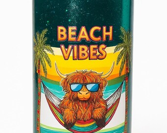 Beach Vibes Highland Cow Lava Cup – 16 oz Plastic Tumbler | Summer Cow Glitter Cup