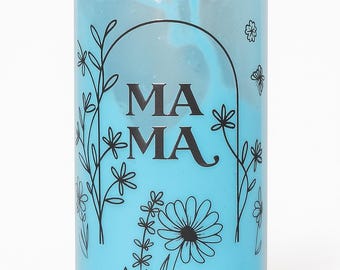 Mama Blue Floral Glass Cup – 16 oz Glass Can | Minimalist Mom Tumbler