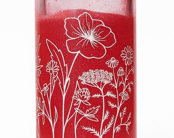 Red Wildflower Glitter Cup – 20 oz Plastic Tumbler | Floral Aesthetic Cup