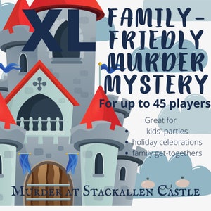 XL 45 Player Classic Castle Murder Mystery | 45 player printable mystery game | Kids Party Game | Family Friendly | Zoom or IN PERSON