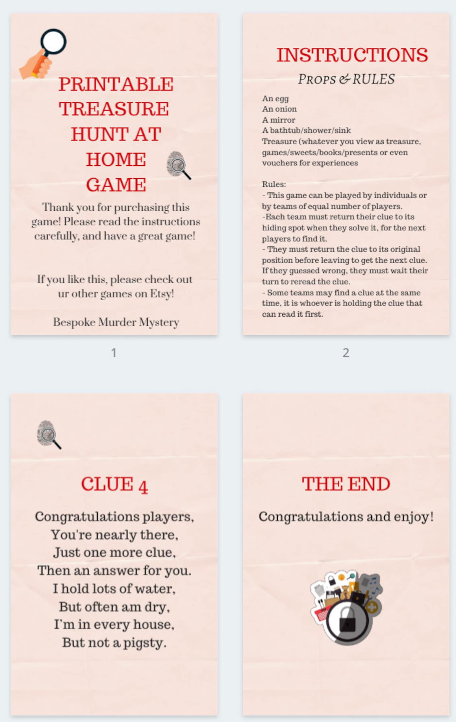 Printable Treasure Hunt // Kids Games // Instant Printable at | Etsy