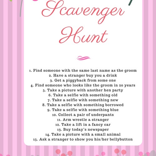 Hen Party Scavenger Hunt Printable // Hen Party Game // Hens - Etsy