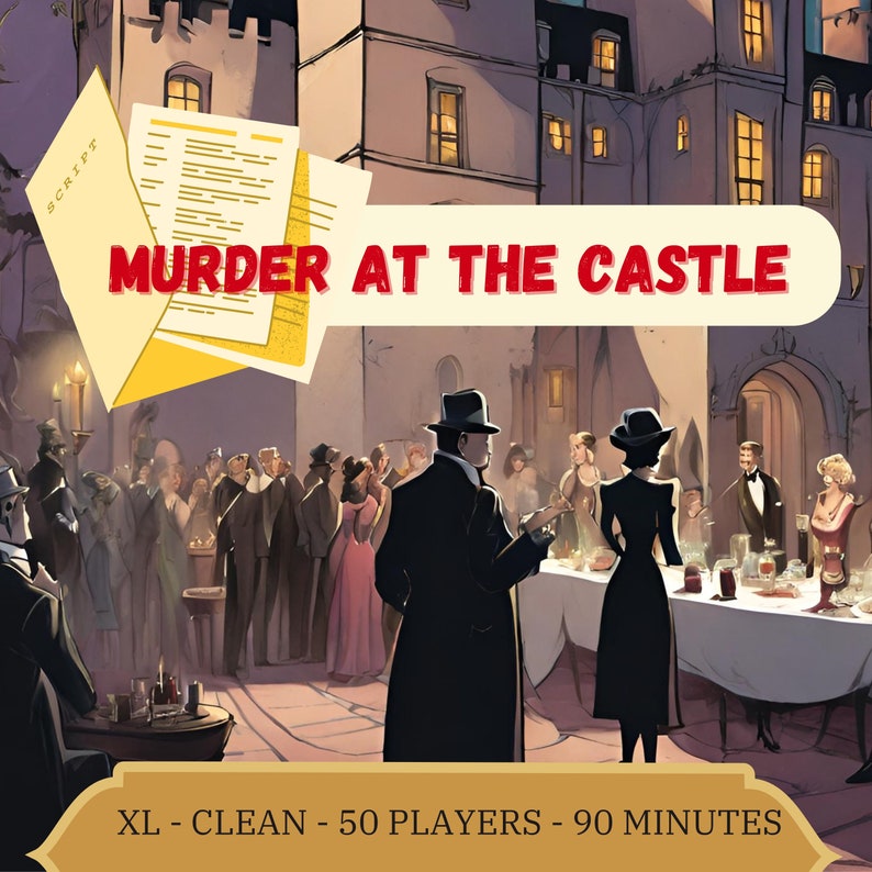 Castle Murder Mystery 50 player printable mystery game Printable party game Family Friendly School Workplace Online ZOOM FRIENDLY image 1