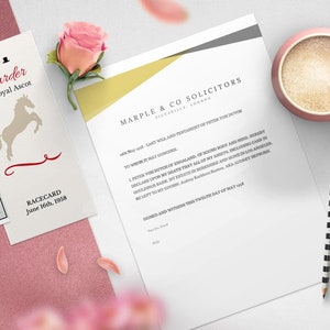 May include: A mock-up featuring a racecard and legal documents. The racecard reads "Murder at Royal Ascot" and "June 16th, 1958." A pink rose, a cup of coffee, and a striped pencil are also present.