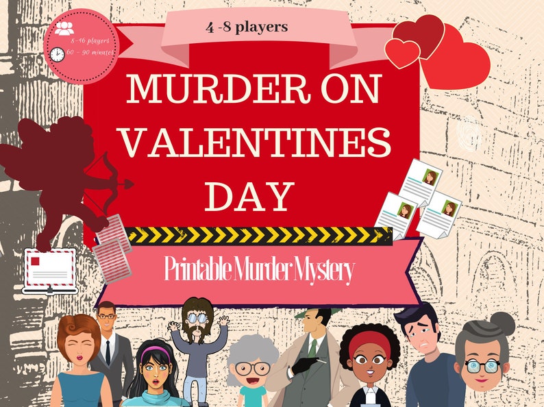 Valentine's Day Murder Mystery Kit // Murder mystery game // dinner party game //murder mystery party// Printable dinner party game// image 1