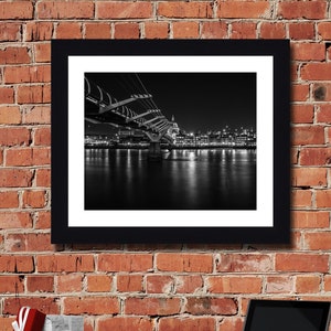 London England Millennium Bridge River Thames St Paul&#39;s Cathedral Night - Wall Art Decor Black Frame Canvas Print Gallery Wrap Ready to Hang