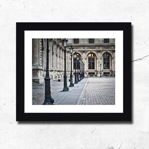 Paris France Louvre Museum Sidewalk Europe Monument Landmark Cityscape - Wall Art Decor Black Frame Canvas Print Gallery Wrap Ready to Hang