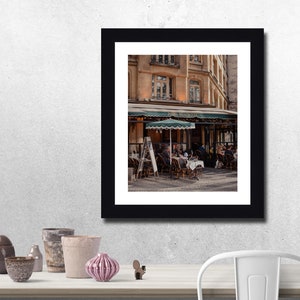 Paris France Cafe Bistro Downtown City Life Street Europe Cityscape - Wall Art Decor Black Frame Canvas Print Gallery Wrap Ready to Hang