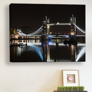 London England Tower Bridge River Thames Westminster Cityscape Landmark - Wall Art Decor Black Frame Canvas Print Gallery Wrap Ready to Hang