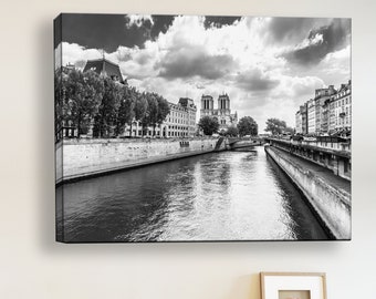 Paris Notre Dame Cathedral Print: Seine River Cityscape, Gallery Wrapped Canvas