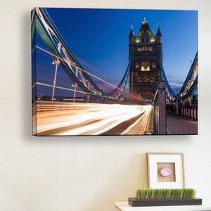 London England Tower Bridge River Thames Westminster Cityscape Landmark - Wall Art Decor Black Frame Canvas Print Gallery Wrap Ready to Hang