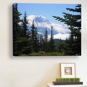 Seattle Washington Rainier Mountain Sky Nature Scenery Landscape - Wall Art Decor Black Frame Canvas Print Gallery Wrap Ready to Hang