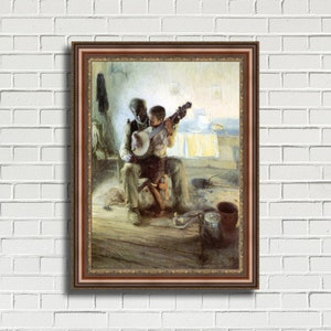 Henry Ossawa Tanner &quot;The Banjo Lesson&quot; Framed Canvas Giclee Print (MD393-03 Brown Finish with Gold Trim) - Free Shipping