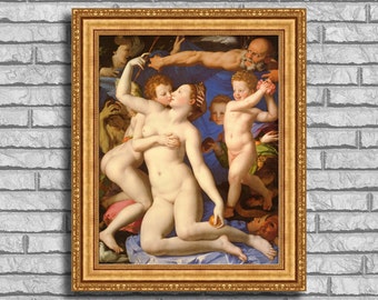 Agnolo Bronzino Venus and Cupid Giclee Canvas Print - Gold Finish