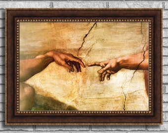 Michelangelo "Creation of Adam (Detailed)" Framed Canvas Giclee Print (MD804-80 Bronze Finish with Gold Beading) - Free Shipping