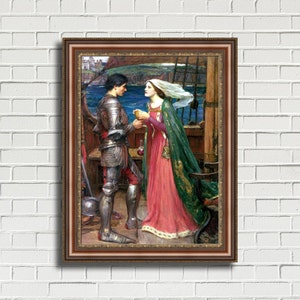 John William Waterhouse &quot;Tristan and Isolde&quot; Framed Canvas Giclee Print (MD393-03 Brown Finish with Gold Trim) - Free Shipping