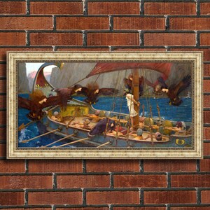 John William Waterhouse &quot;Ulysses and the Sirens&quot; Framed Canvas Giclee Print (MD393-05 Silver Finish) - Free Shipping