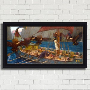 John William Waterhouse &quot;Ulysses and the Sirens&quot; Framed Canvas Giclee Print (MD370-70 Black Finish) - Free Shipping