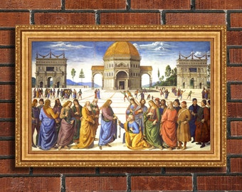 Pietro Perugino: Christ Handing Keys to St. Peter, Gold Framed Canvas Giclee