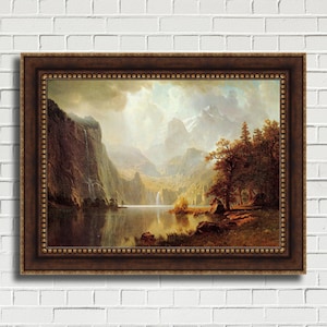 Albert Bierstadt &quot;In the Mountains&quot; Framed Canvas Giclee Print (MD804-80 Bronze Finish with Gold Beading) - Free Shipping