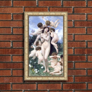 William-Adolphe Bouguereau &quot;Return of Spring&quot; Framed Canvas Giclee Print (MD393-05 Silver Finish) - Free Shipping