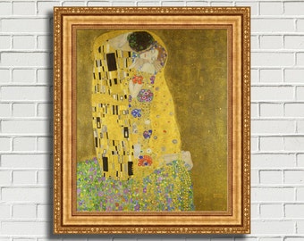 Gustav Klimt "The Kiss" Framed Canvas Giclee Print (MD535-01 Gold Finish) - Free Shipping