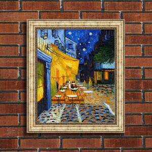 Vincent van Gogh &quot;Cafe Terrace at Night&quot; Framed Canvas Giclee Print (MD393-05 Silver Finish) - Free Shipping