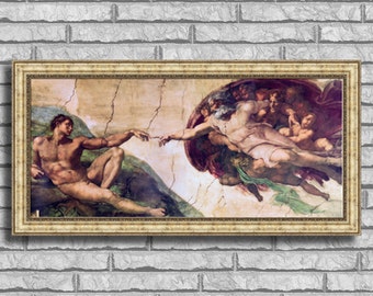 Michelangelo "Creation of Adam" Framed Canvas Giclee Print (MD393-05 Silver Finish) - Free Shipping