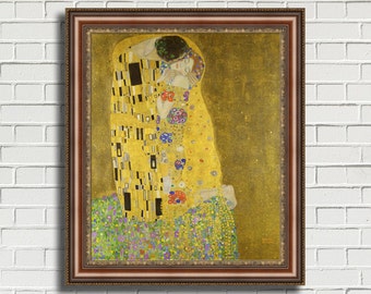 Gustav Klimt "The Kiss" Framed Canvas Giclee Print (MD393-03 Brown Finish with Gold Trim) - Free Shipping