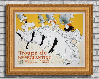 Henri de Toulouse-Lautrec "Troupe de Mlle Eglantine" Framed Canvas Giclee Print (MD535-01 Gold Finish) - Free Shipping